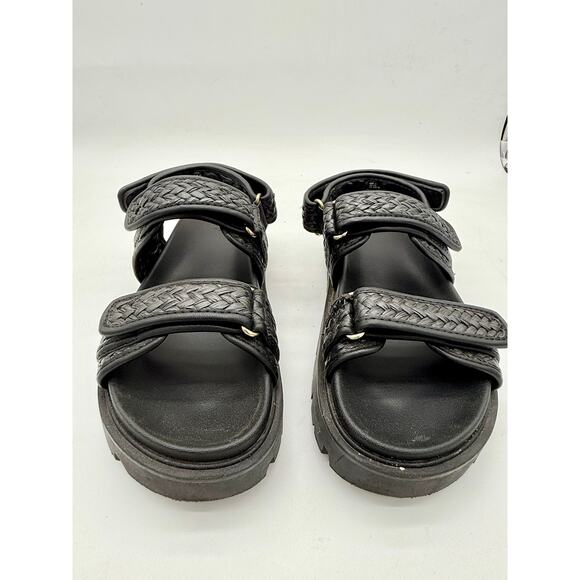 H&M Black Faux Leather Braided Hook & Loop Chunky Gladiator Sandals Women's 8.5 - Picture 4 of 7